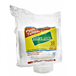 Kit Rioplastic 750 ml com tampa 25 potes 